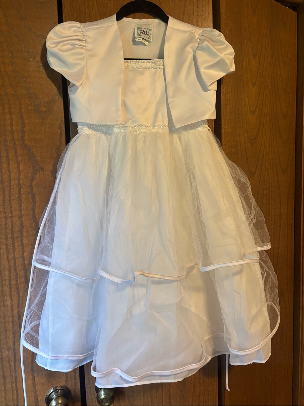 White First Communion/Flower Girl Dress with Bolero Jacket and Veil